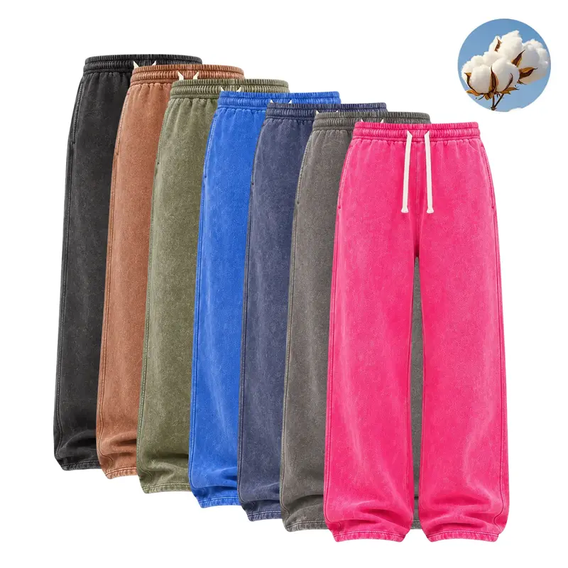 Unisex autumn/winter new arrival vintage washed casual long pants for men and women, soft and comfortable, simple drawstring elastic waistband, back-to-school campus style, suitable for all seasons, loose fit