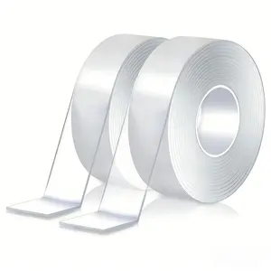 Hardware tools Nano Double Sided Tape Heavy Duty Strong Adhesive, 2 Rolls (0.8in*9.85ft & 1.2in*9.85ft), Removable Reusable Clear Mounting Tape for Wall, Carpet & Picture Hanging