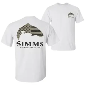 Simms Patriotic Trout Oversize T-Shirt, American Flag Fish Silhouette with Brand Logo Graphic, Simms Fishing Products Shirt for Anglers, Outdoor-Inspired Everyday Tee for Patriotic Fishermen
