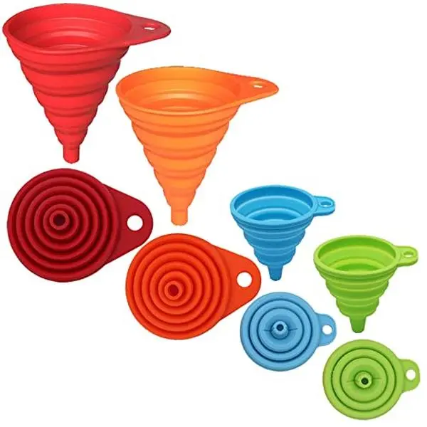 Kitchen Funnel Set 4 Pack, Foldable Silicone Funnels, Small & Large Collapsible Food Grade Funnels for Water Bottles, Liquid Transfer, Cooking, Baking & Kitchen Gadgets Accessories