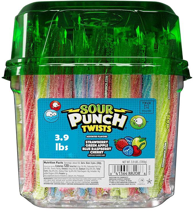 Sour Punch Twists, Sour Candy 6" Individually Wrapped Chewy Candy, 4 Assorted Fruity Flavors