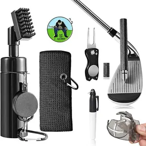 Golf Club Cleaning Kit, Golf Club Cleaner Set with Golf Ball Marker Water Towel, Divot Repair Tool, Groove Sharpener, Golf Accessories, Carabiner