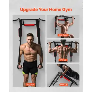 SAVEYOUR Multifunctional Pull Up Bar Wall Mounted Chin Up Bar Dip Station Heavy Duty 440LBS Carbon Steel Frame 15mm Cushion for Home Gym 2-in-1 Professional Design
