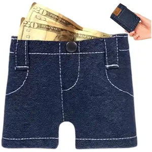 Pocket Pants Mini Denim Wallet, Cute Foldable Denim Coin Purse, Small Card Holder, Portable Vintage Pants Style Wallet