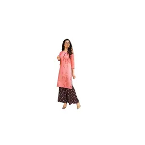 Kurta & Palazzo Set – Peach Printed Kurta with Brown Printed Palazzo #RNG-305
