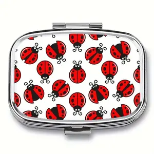 Charming Ladybug Pattern Mini Pill Box Organizer, Medical Organizer, Vitamin Organizer, Compact 2 Compartment Metal Medicine Storage, Ideal Healthcare Gift for Travel, Pockets, Wallets