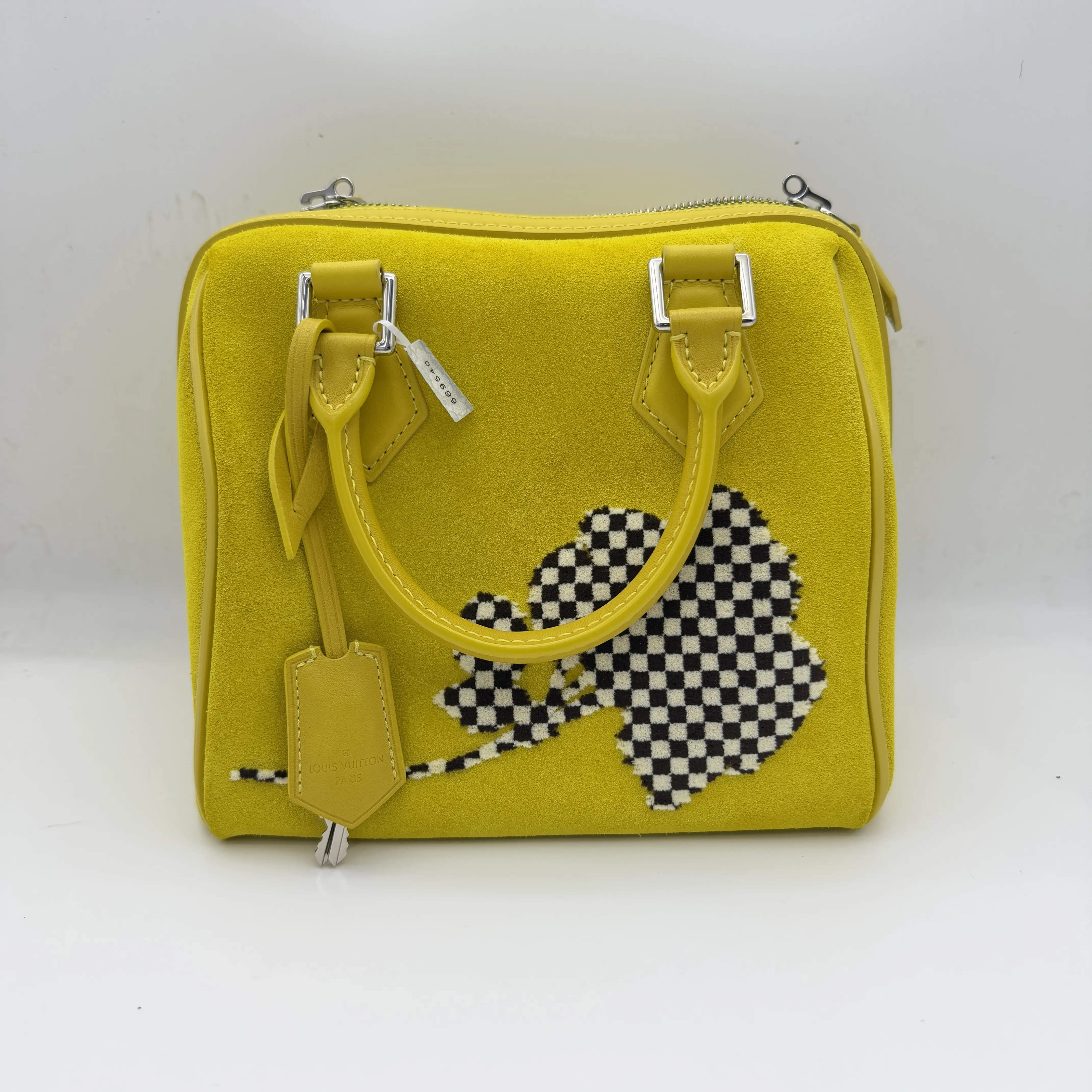 Pre-owned Louis Vuitton Speedy 25 (Yellow) – Limited Edition Spring/Summer 2013 Boston Bag in Suede with Damier Floral Motif