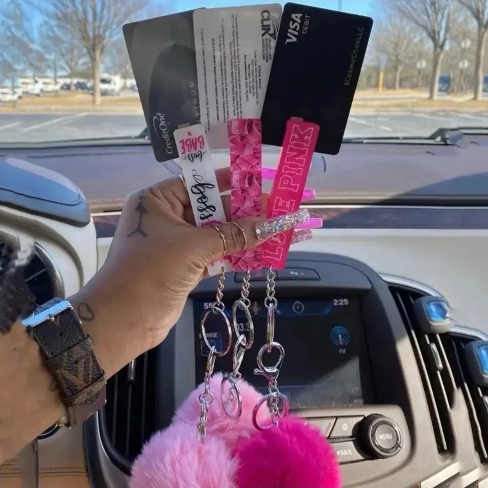 Card Grabber Keychain For Long Nails, Fashion Credit Card Puller With Pom Pom & Plastics Clip - Accessories For Women Girls