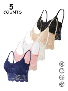 5-Piece Lace Underwear Cami Tops Set, Soft and Breathable Fabric for All Seasons, Fitted Casual Style for Versatile Occasions