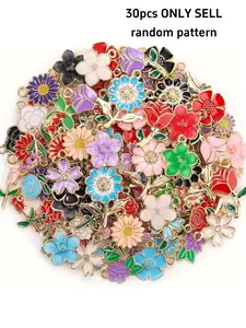 30 Pcs Mixed Metal Enamel Spring Flower Charms for Jewelry Making DIY Necklace Bracelet Earrings Craft Supplies Assorted Colors Casual Trendy Jewelry Charm Accessory