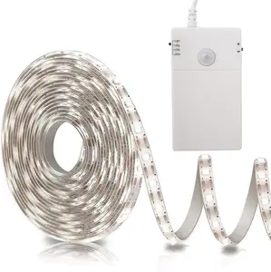 Battery Operated Motion Sensor Cabinet Strip Lights, 9.8Ft 90 LED Counter Closet Strip Light, Motion & Night Sensor Safe Tape Light for Stairs Wardrobe Kitchen (Cool White)