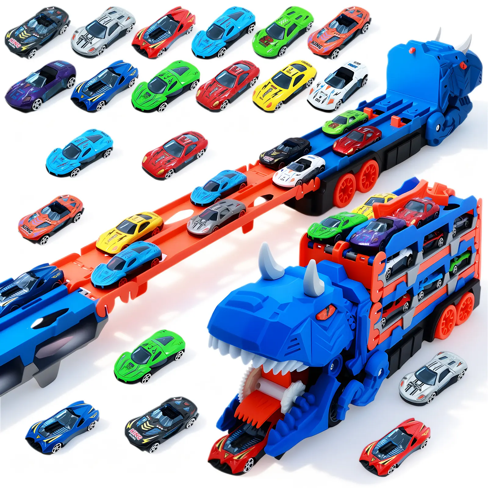 UDROLL Dinosaur Transport Truck Toy for Toddlers – 12 Die-Cast Cars, Transforms into Dino, Perfect Gift for 3-6 Year Old Boys