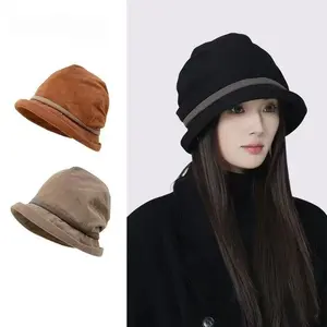 Corduroy Fisherman Hat for Women, Autumn and Winter Casual, Wrinkled Slouchy Bucket Hat, Makes Face Look Smaller