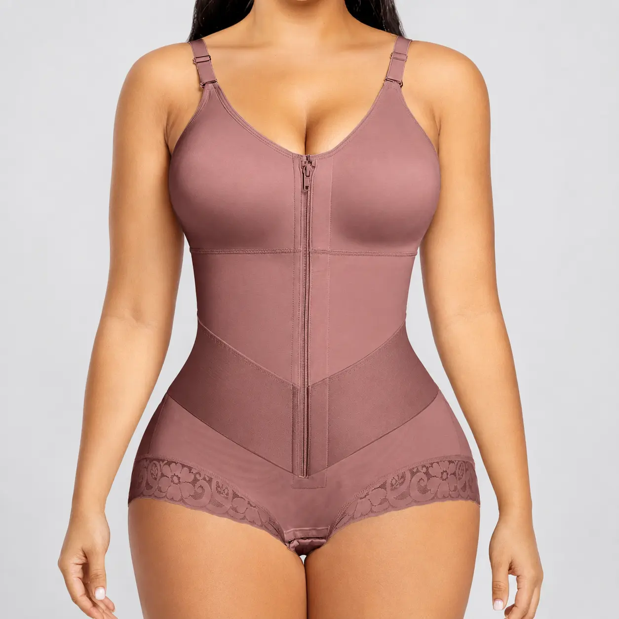 ChicCurve Women's Tummy Control Shapewear Bodysuit, High-Waisted Seamless Sculpting Shaper with Front Zipper, Adjustable Straps and Comfortable Lace Detail, Breathable Body Shaper for Waist Slimming and Everyday Tummy Control