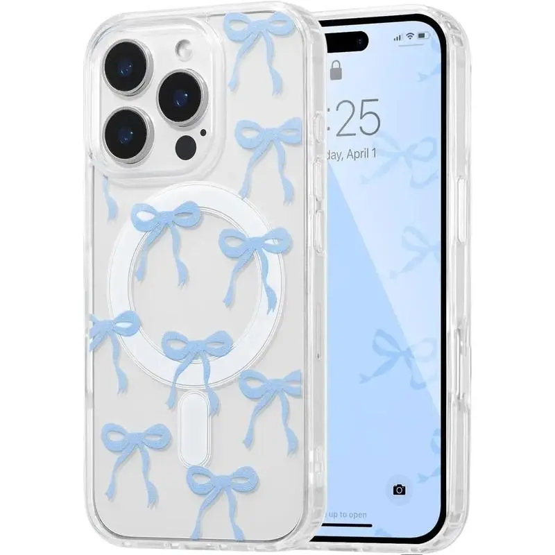 Case suitable for iPhone 17 16 15 14 13 Pro Max Plus Clear Cute Ribbon Bowknot Pattern Aesthetic Transparent TPU Protector with Raised Camera Protection for Women Girls