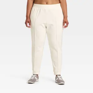 Women's Velour Ribbed Jogger Sweatpants - All In Motion Cream 1X