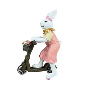 Happy Easter Home Garden Decor, 20cm Couple Rabbit Bike Sculpture, Resin Craft Ornament, Festive Yard Art, Perfect Gift Idea