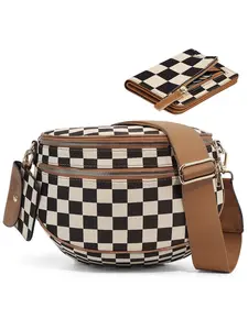 2pcs/4pcs Checkered Women's Plaid Crossbody Saddle Bag & Wallet, Zip Closure, Adjustable Strap, Lightweight Design, Handbag Shoulder Bag