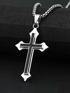 Men's Stainless Steel Cross Pendant Necklace, Modern Fashion Accessories, Casual Business Commute Wear, Perfect Birthday Gift for Boyfriend Son