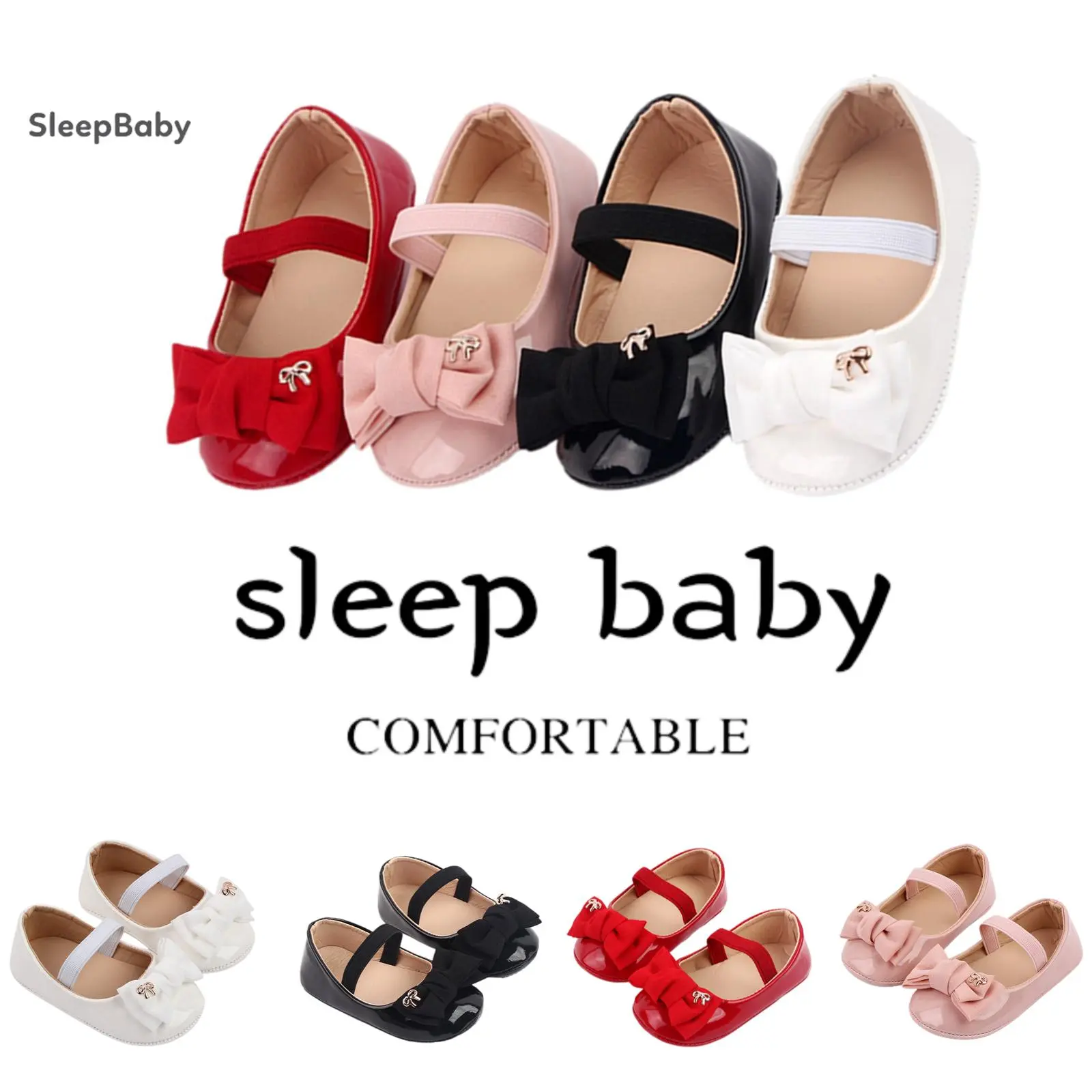 Baby Girls' Faux Leather Mary Jane Flats with Bow, Princess Prewalker Dress Shoes with Soft Non-Slip Sole for Newborns & Infants, Bow Decorated Shoes, Normal, Kids Shoes, Infant Shoes