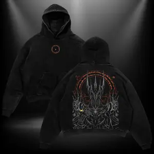 Lord Sauron - The Lord of the Rings Washed Hoodie Double Printed Oversize Lightweight Acid Washed Hoodie TV Series Graphic Top Cotton Streetwear T-Shirt boys merch Men's Regular Fit Floral Print Tee