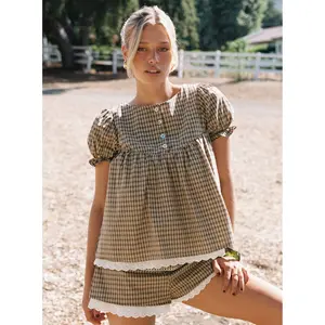 Chandelier Babydoll Top Brown Check