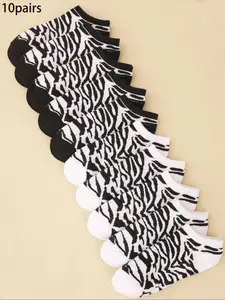 Women's Zebra Stripe Print Low Cut Socks, Casual Comfortable Breathable Socks for Daily Wear, Women's Socks for All Seasons, Bridal, Sock Set, Casual Stylish Socks