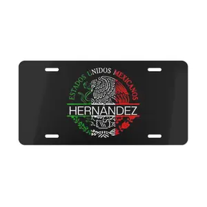HERNANDEZ License Plate, Estados Unidos Mexicanos, Black Aluminum Car Tag, Mexico Flag Style, Personalized 12x6, Pre-Drilled, EasyInstall
