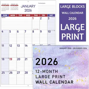 2026 Wall Calendar - Large Print Calendar 2026, 12 Monthly Calendar, Jan. 2026 - Dec. 2026, 14.6 x 22.8 In (Open), 2026 Calendar with Big Numbers, Large Grid, Notes, Moon Phases,  for Planning