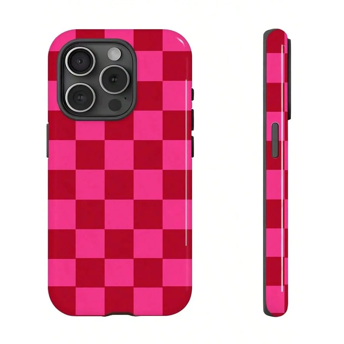 Pink And Red Checkerboard Two-In-One Matte Texture Phone Case Suitable For Compatible With Iphone16, 15, 14, 13, 12, 11, PRO MAX,PLUS,As Well As