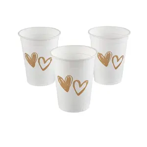 Bulk  50 Ct. White with Gold Hearts Plastic Cups