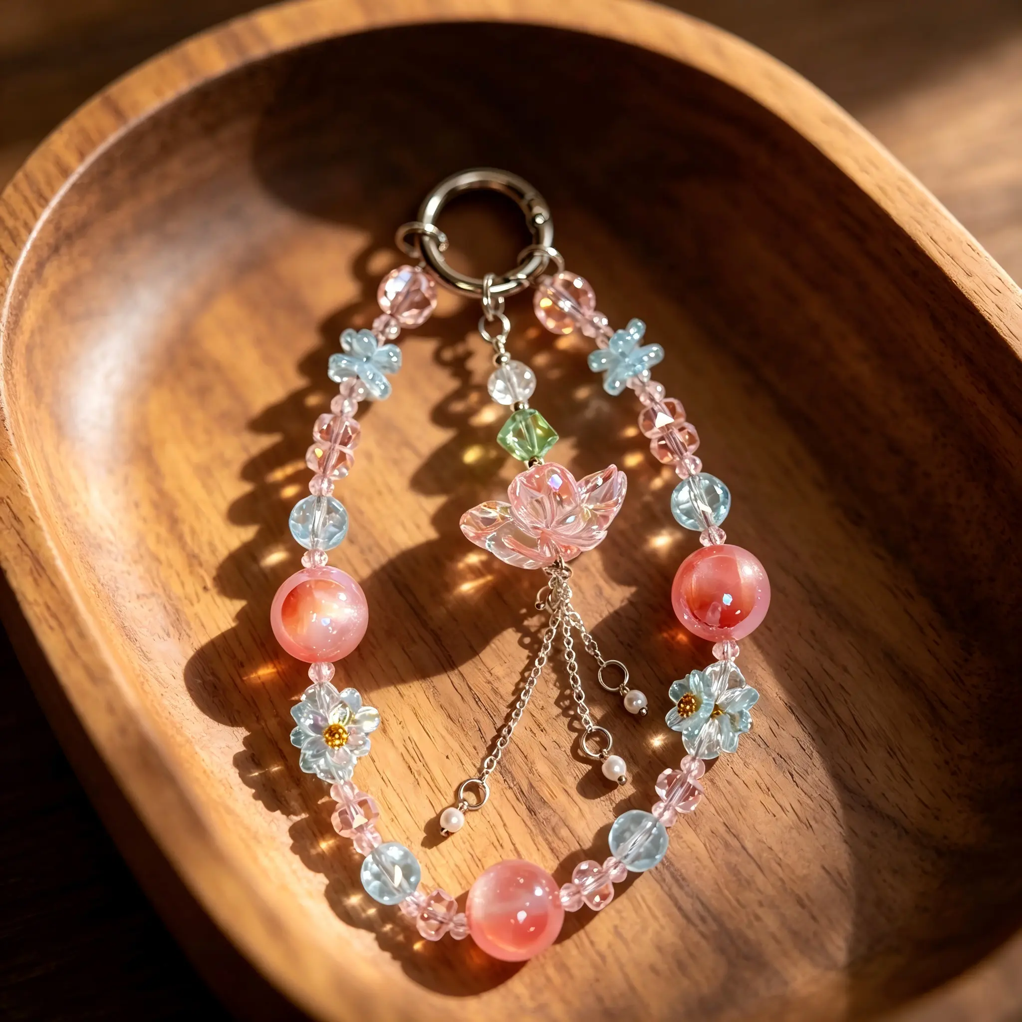 DIY-2026 Summer New Arrival Light Luxury Crystal Beaded Phone Lanyard, Elegant Lotus Pendant Phone Charm Strap, Multi-purpose Bag Ornament Key Chain for Women Girls