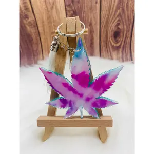 Pastel Tie Dye Marijuana Leaf Keychain - 3 Inch
