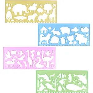4 Pcs Drawing Stencils Plastic Ruler Animals Painting Templates for Kids Clear 4 Colors