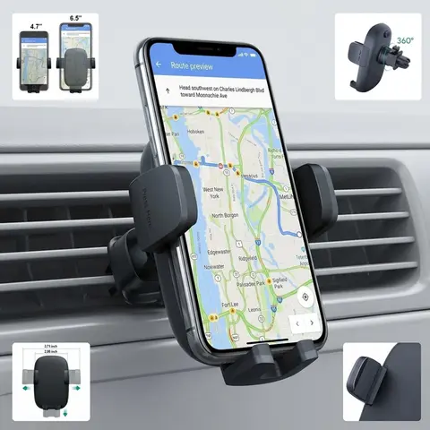Car Cellphone Mount - Universal Fit Auto Gadgets 360° Rotating Mobile Phone GPS Mount, No-Drill Air Vent Accessory, Secure Hold Car Interior Cradle