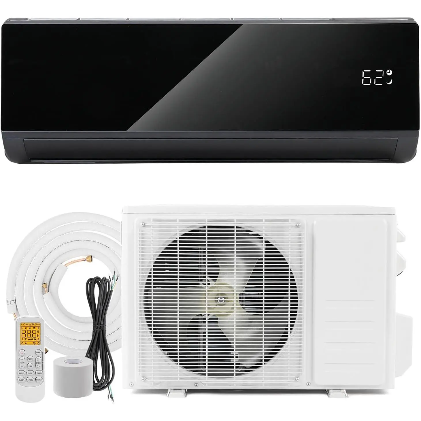 ROVSUN 9000/12000 BTU Mini Split Air Conditioner & Heater, 19/20 SEER2 115V Inverter Ductless Wall AC Unit for Rooms up to 400 Sq. Ft with Pre-Charged Condenser, Heat Pump & Installation Kit (Black)