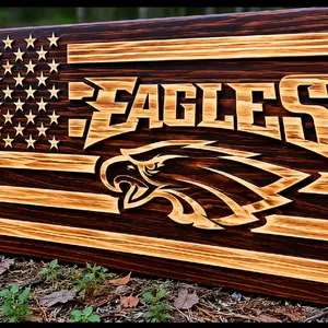 CNC-Crafted Wooden American Eagle Flag Decor