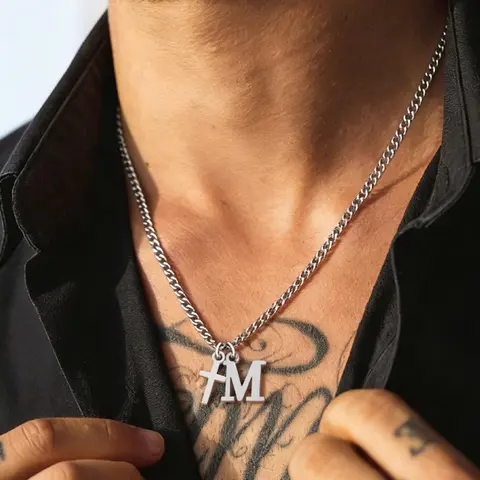 Men's Cross Initial Pendant Necklace, Fashion Silver Color Stainless Steel Chain, Elegant Letter Design, All Seasons Jewelry, Daily Casual Necklace, Accessory Chain, Minimalist Necklaces