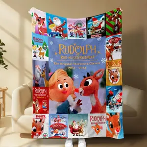 Rudolph the -Nosed Reindeer Classic TV Throw Blanket, Vintage Christmas Cartoon Design Home Bedroom Bed Sofa Picnic Cover All-Season Family Friends and Chridren Perfect Christmas Present