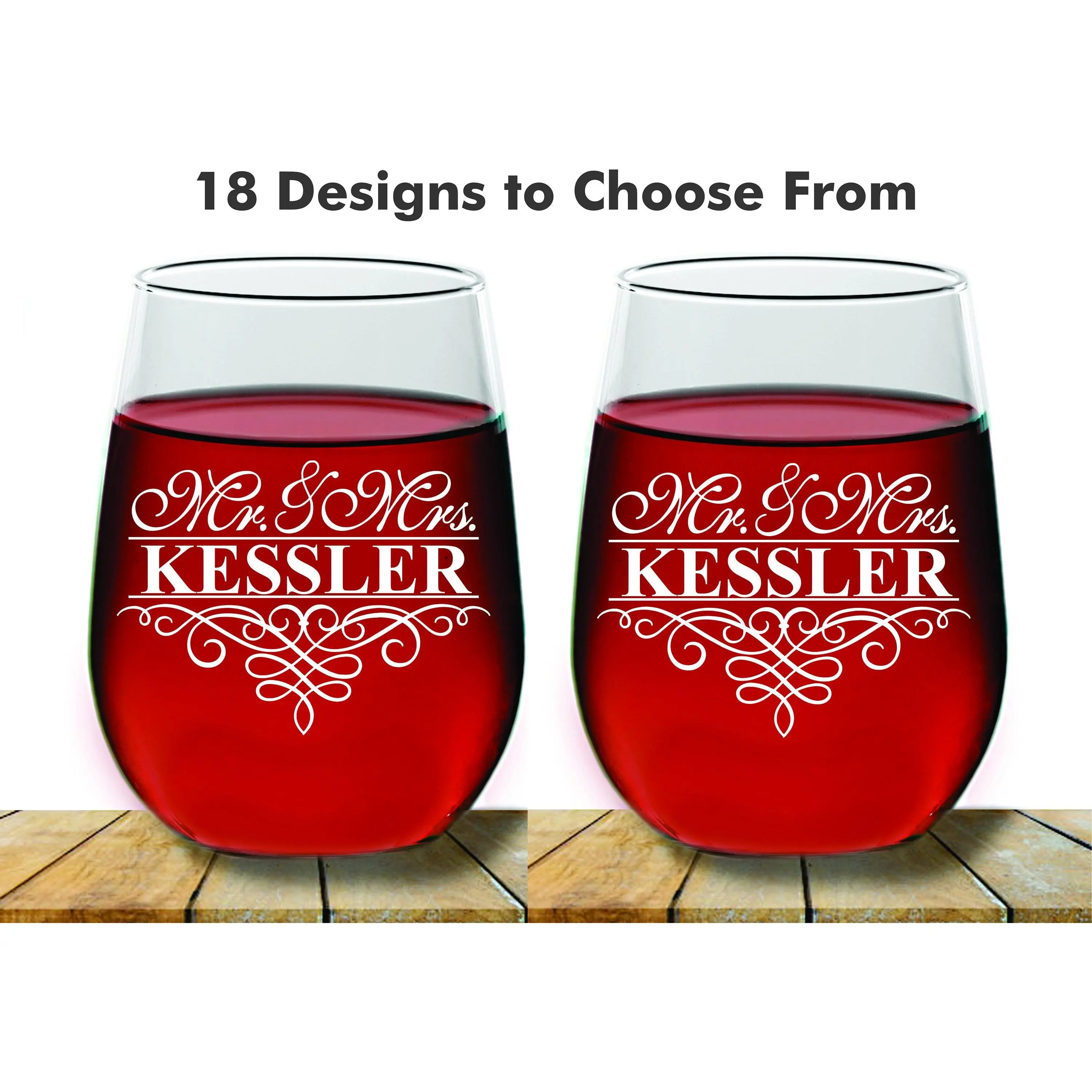 Personalized Stylish Wedding Couples Stemless Wine Glass Gift, 2 pc Set Wine Glass, Monogram Wine glass, Wedding Wine Glass, Favors