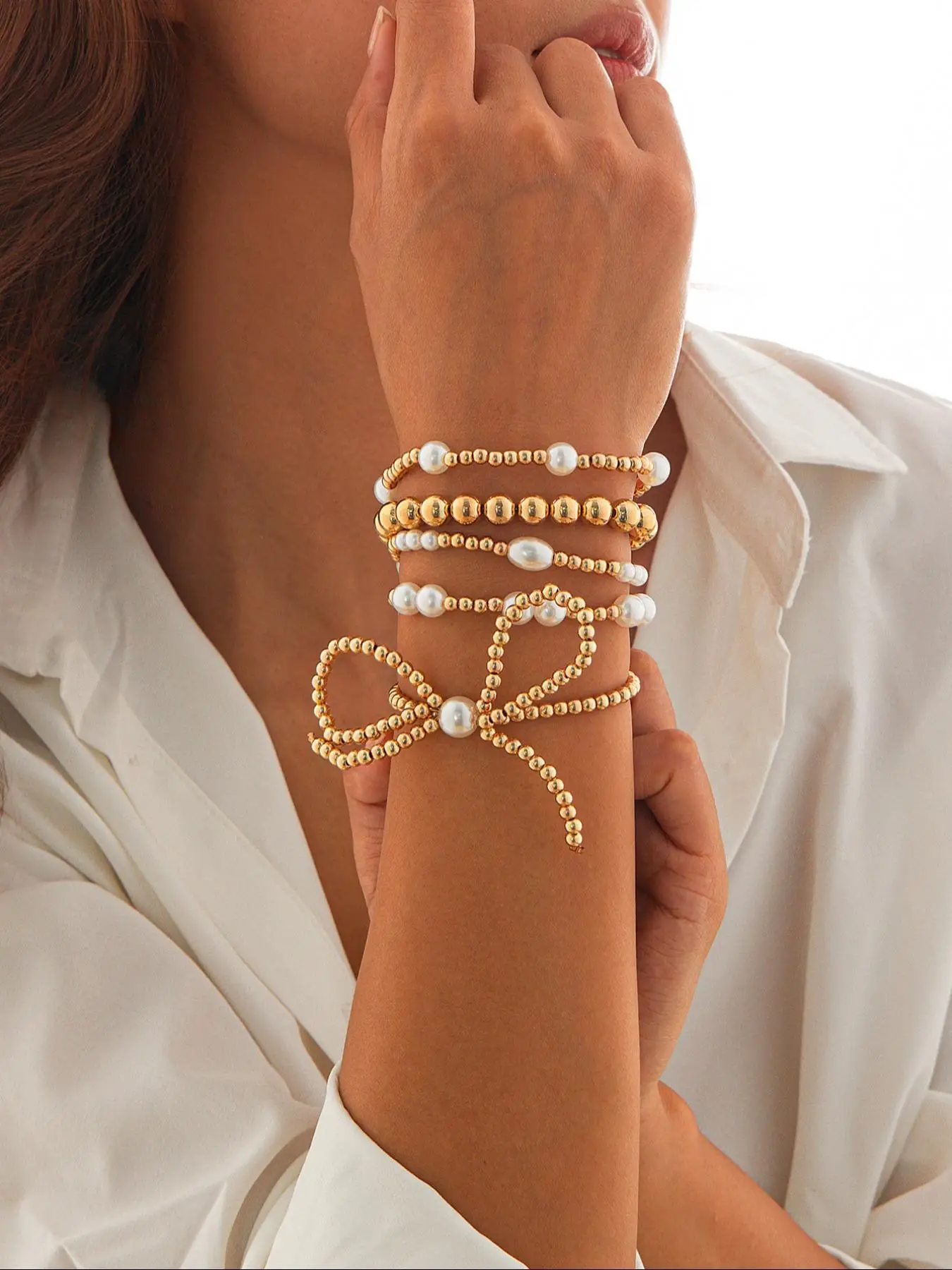 Elegant Faux Pearl Decorated Bowknot Design Bracelet, Fashion Jewelry for Party, Daily Clothing Decor, Trendy All-match & Exquisite Jewelry for Birthd