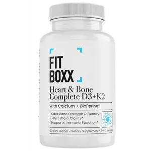 Fit Boxx Heart & Bone Complete D3+K2 with Calcium & BioPerine for Strong Bones Cardiovascular Health & Optimal Calcium Absorption 60 Capsules