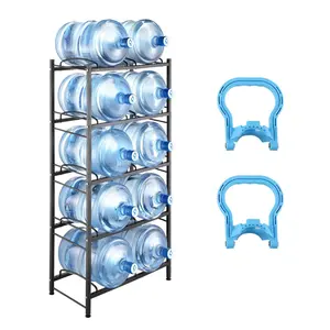 VEVOR 5 Tiers Water Jug Holder,  , 5 Gallon Water Bottle Holder, Double Row Water Bottle Rack for 10 Bottles, Heavy Duty Water Jug Rack for Kitchen, Office, Living Room, Black