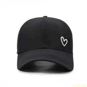 HavenThread Solid-color Heart-shaped Baseball Cap with Adjustable Snapback Strap Breathable Mesh Panel for High Ponytail Golfing White/Black/Gray/Rose Red, Hats