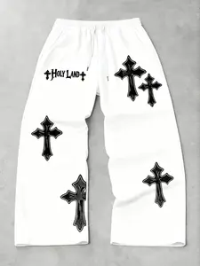 TikTok Viral Holy Land Cross Graphic Sweatpants Bottoms Soft Cotton Cozy Home Loungewear Streetwear Loose Oversized Wide-Leg Gothic Edgy Aesthetic Daily Wear Must-Have on TikTok