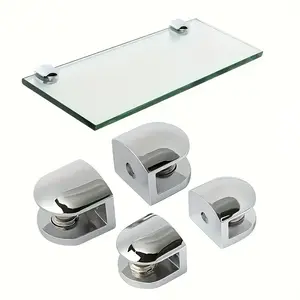 4pcs Stainless Steel Glass Shelf Brackets Set, Adjustable Reinforced Glass Support, Silver Color Bathroom Holder, Durable and Secure