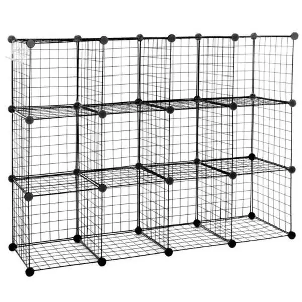JupiterForce 12-Cube Industrial Metal Wire Storage Rack - Durable, Rust-Resistant, Expandable, Dustproof ABS Grid Organizer, Decor-Compatible Home Supplies for Kitchen Pantry Use