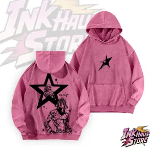 * Diego Brando *acid wash hoodie from *JoJo's Bizarre Adventure: Steel Ball Run*, with a large black star background, in a style reminiscent of Y2K streetwear or acid-washed vintage aesthetics- Long Sleeve Cotton Unisex Vintage Hoodie