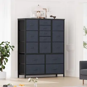 15 Drawers Dressers,Chest of Drawers with Wood Tabletop,Metal Frame,Storage Organizer Unit with Fabric,for Bedroom Living Room Hallway Entryway,Gray