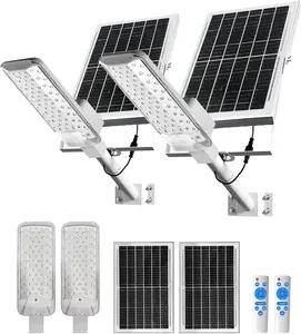 QUMIAN 4-6A Outdoor Solar Street Light (6000mAh, 2 Pack) - IPX4 Waterproof LED Lamp with Remote Control for Yard/Garden/Pathway